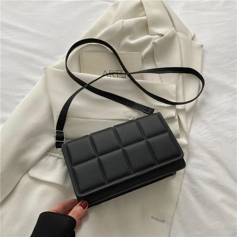 Trendy Classic Solid-Colour Minimalist Fashion Handbag Popular New Style Compact Square Bag PU Handheld Crossbody Shoulder Bag