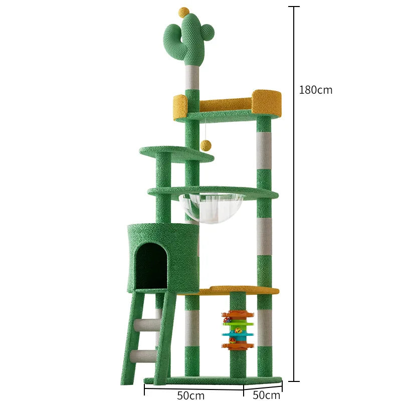 Cactus Cat Tree,Large Multi-Level Cats Climbing Tower, Scratching Post, Cozy Pet Bed