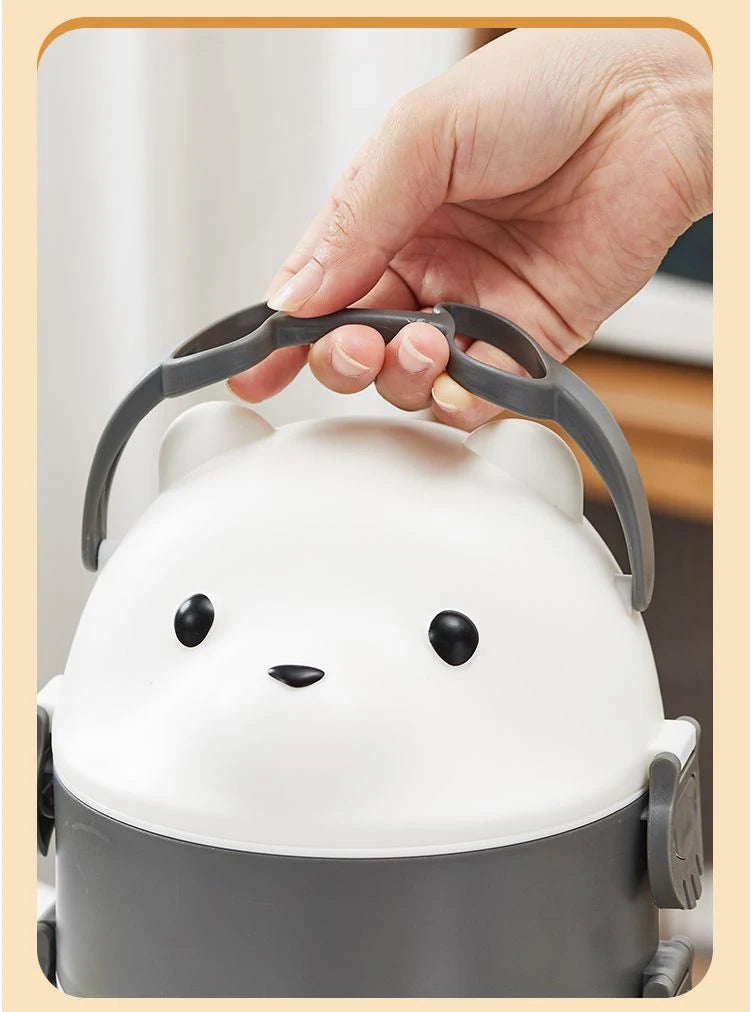 Stackable Bento Box Portable Cute Cartoon Children Lunch Box Double Layer Food Storage Container Eyeglass Bear Thermal Bento Box