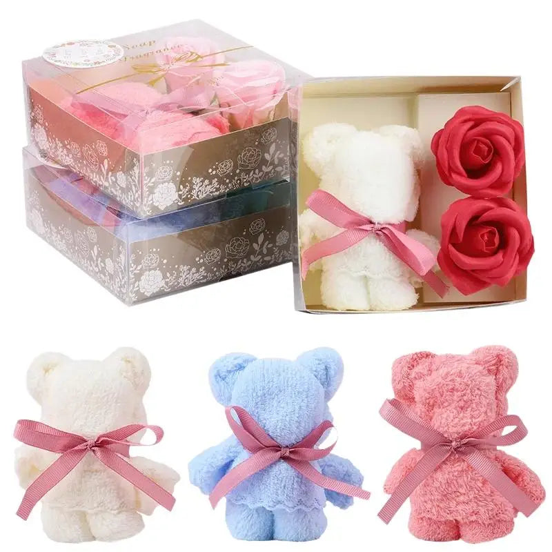 1Set Towel Bear Soap Flower Gift Box,Valentine's Day,Wedding,Mother's Day Christmas Gift Birthday Party Baby Shower Guest Favors