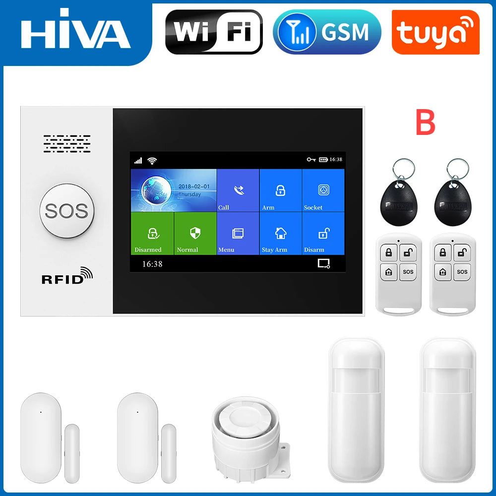 WiFi Home Alarm System GSM Tuya Smart Home Security Alarm Kit with Siren PIR Motion Sensor Remote Controls Window Door Sensor