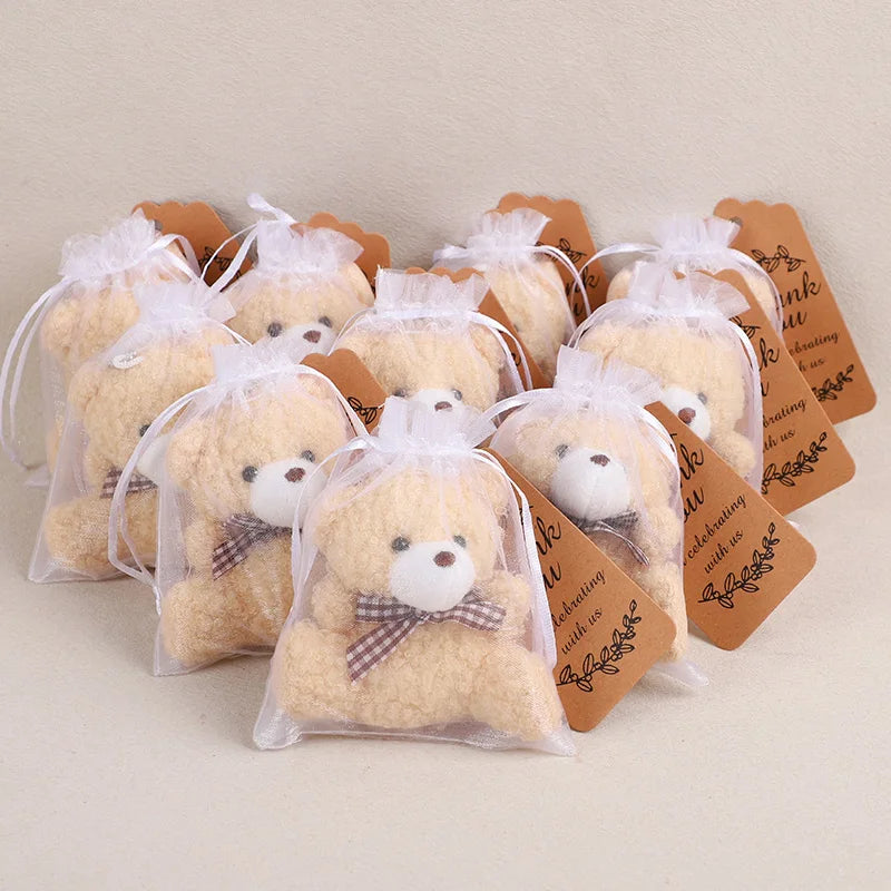 10-30Sets Bear Gift with Organza Bag Thank You Card for Baby Shower Wedding Decoration Supplies Kids Birthday Party Guest Gift