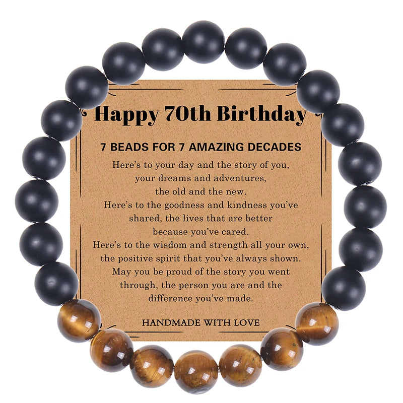 30/40/50/60/70/80 Years Old Birthday Gifts for Men Bead Bracelets for Women Natural Stone Bracelets Handmade Stone Card Bracelet