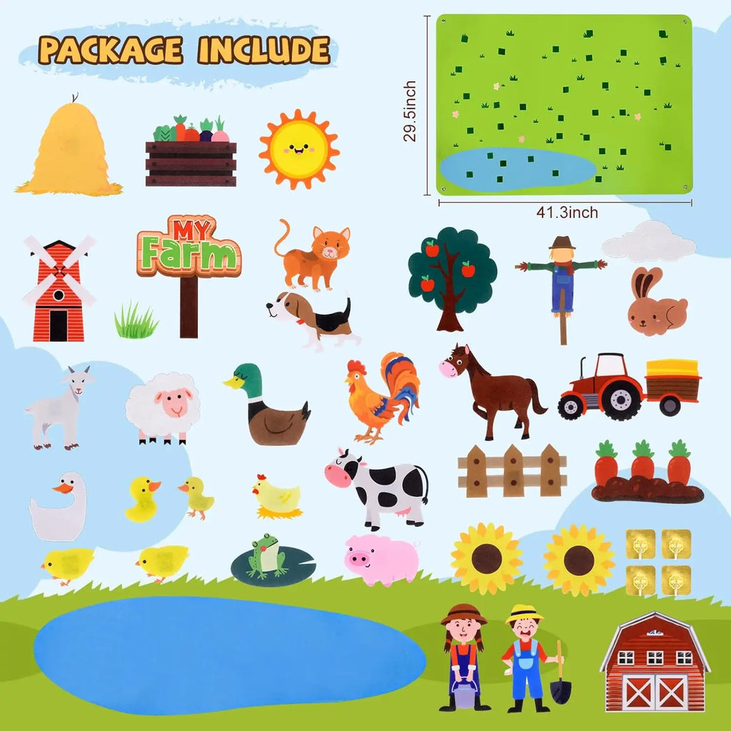 Farm Animals Felt Story Board Set Storytelling Early Learning Interactive Play Kit Wall Hanging Puzzle Toys for Toddlers Gifts