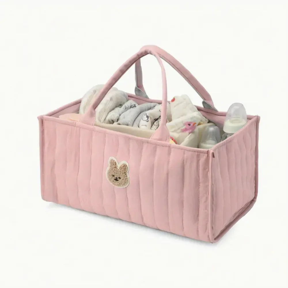 Diaper Storage Bag, Durable Polyester Multi-Compartment Organizer, Portable Lightweight with Cute Bear Design Portable Storage