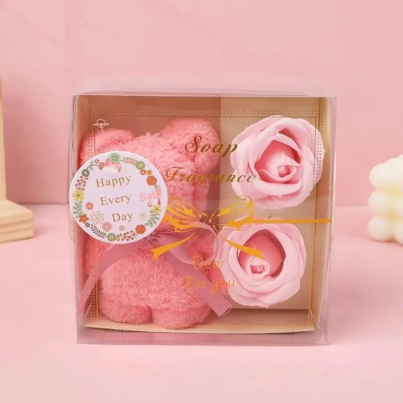 1Set Towel Bear Soap Flower Gift Box,Valentine's Day,Wedding,Mother's Day Christmas Gift Birthday Party Baby Shower Guest Favors