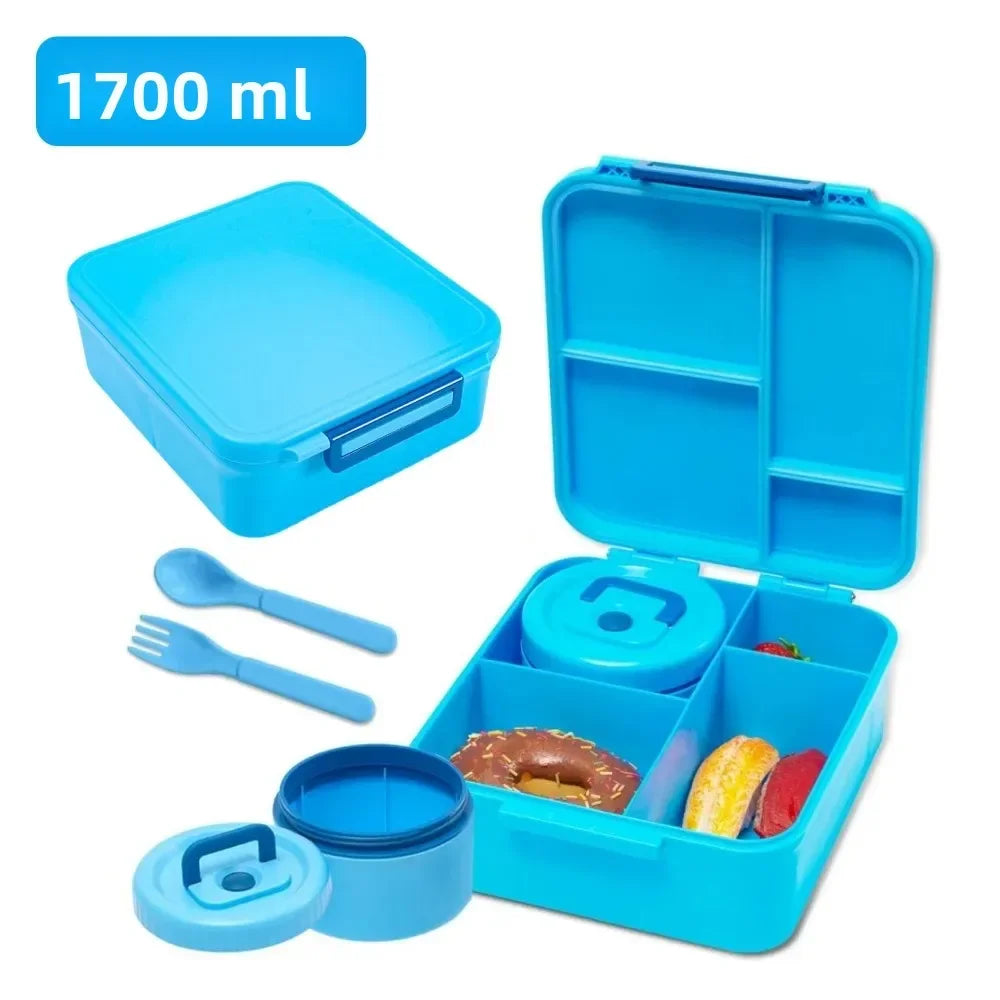 Bento Lunch Box with soup Thermo Jar, Leakproof 4 Compartment Lunch Food Containers, Thermo Insulated Hot Food Jar for School