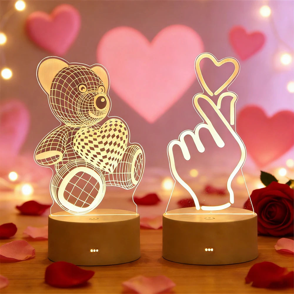 Valentine's Day Room Decoration USB Plug 3D Acrylic LED Night Light Wedding Party Birthday Gift Table Lamp Ornaments Ramadan