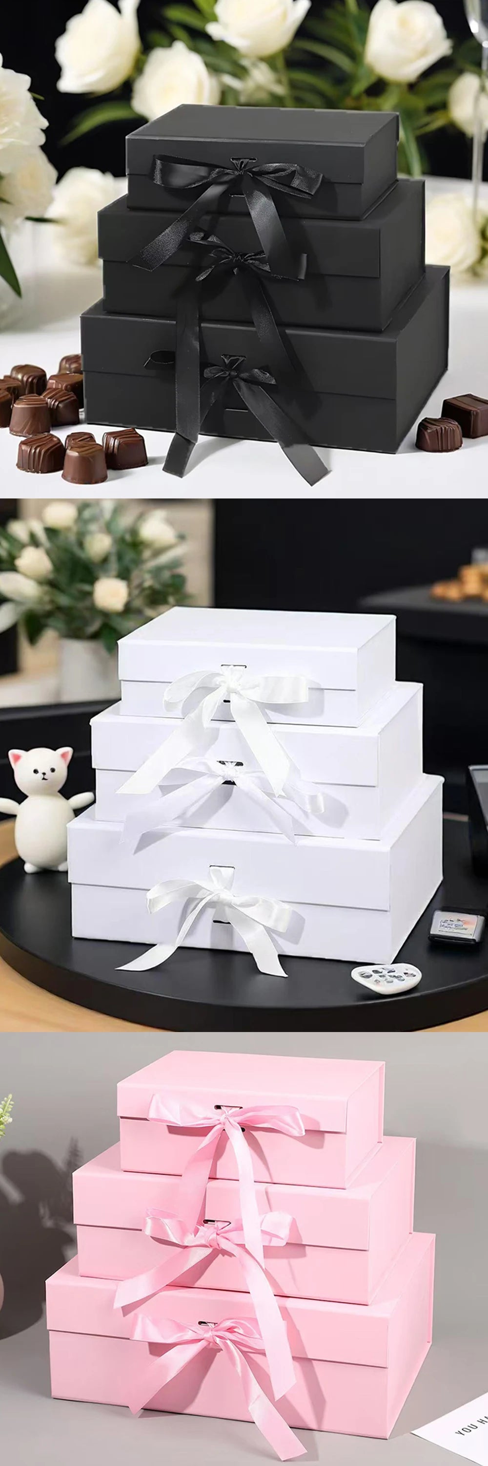 1 Set 23cm Luxury Ribbon Gift Box with Lafite Grass Bronzing Envelope Greeting Card Storage Party Wedding Souvenir Packaging ZYF