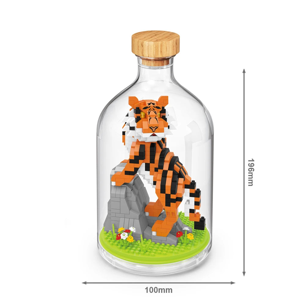 Idea Animal In A Bottle Micro Diamond Block Tiger Lion Koala Alpaca Bear Construction Bricks Model Educational Toys Nanobricks
