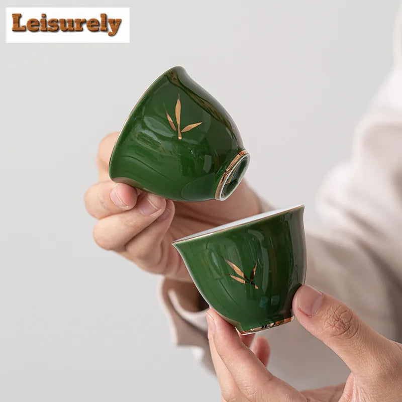 Emerald Green Ceramic Tea Set Complete Set Tea Ceremony Set Gold Stamping Lotus Teapot And Tea Cup Set Chinese Tea Set Ornaments