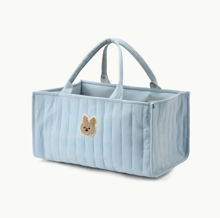 Diaper Storage Bag, Durable Polyester Multi-Compartment Organizer, Portable Lightweight with Cute Bear Design Portable Storage