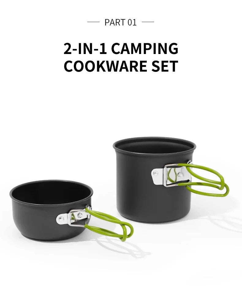 Outdoor camping cooking set kitchen supplies hard aluminum alloy material cookware set hiking and picnic equipment