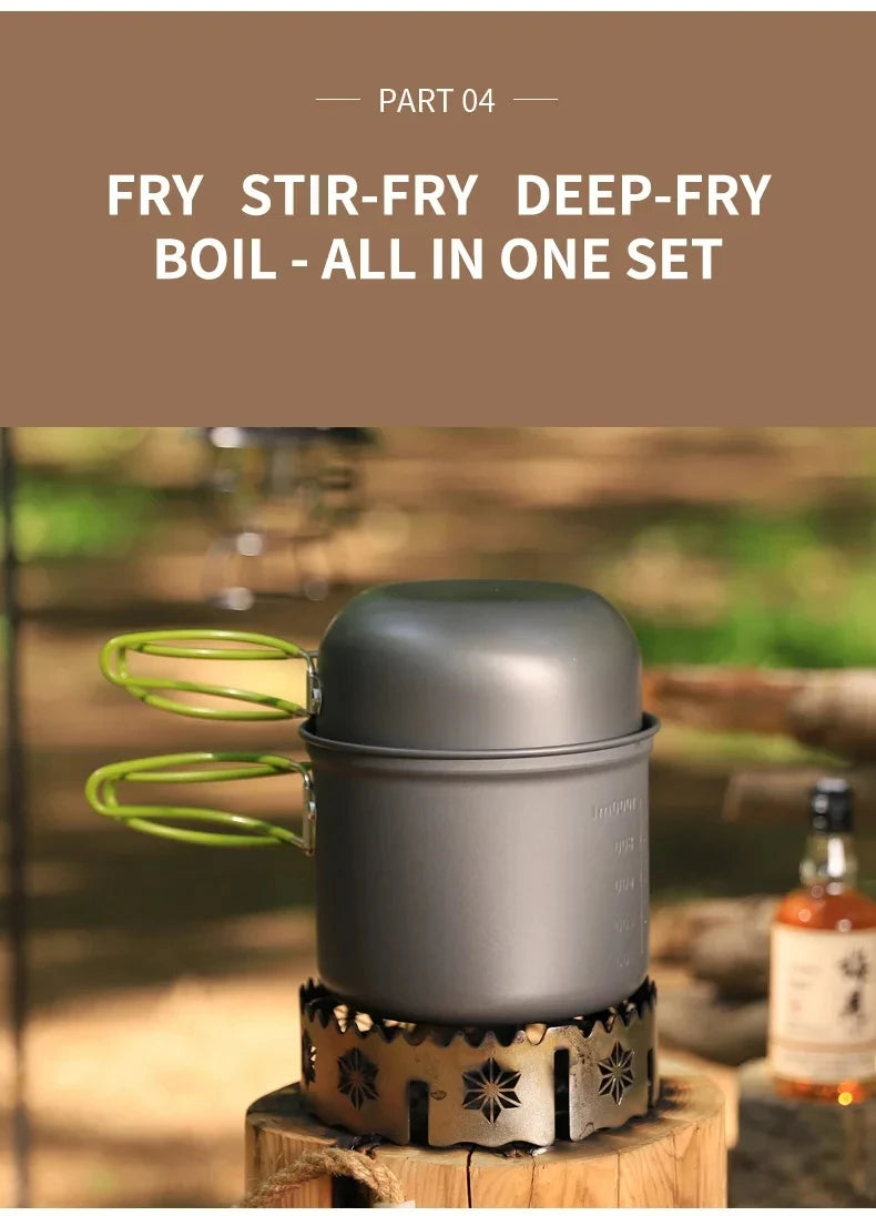 Outdoor camping cooking set kitchen supplies hard aluminum alloy material cookware set hiking and picnic equipment