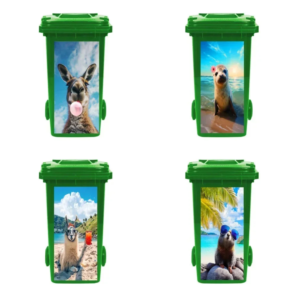 Cute Animal Outdoor Trash Can Decoration Self-adhesive Waterproof Stickers Litter Bins Renovation Cover Decal Garbage Bin Mural