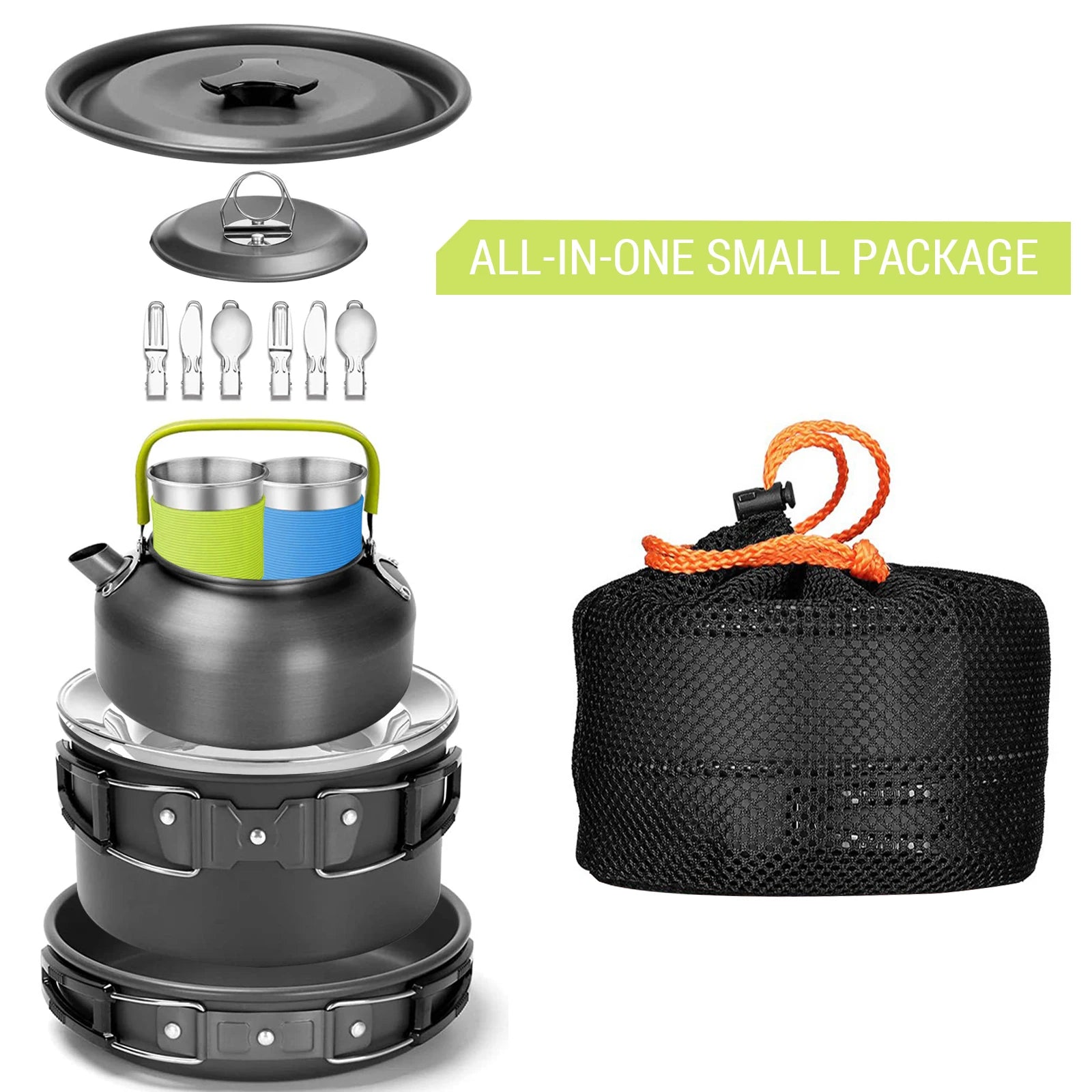 Camping Cookware Set Outdoor Cooking Equipment for Camping Hiking and Picnics for 2 People All in One Compact Camp Cooking Set