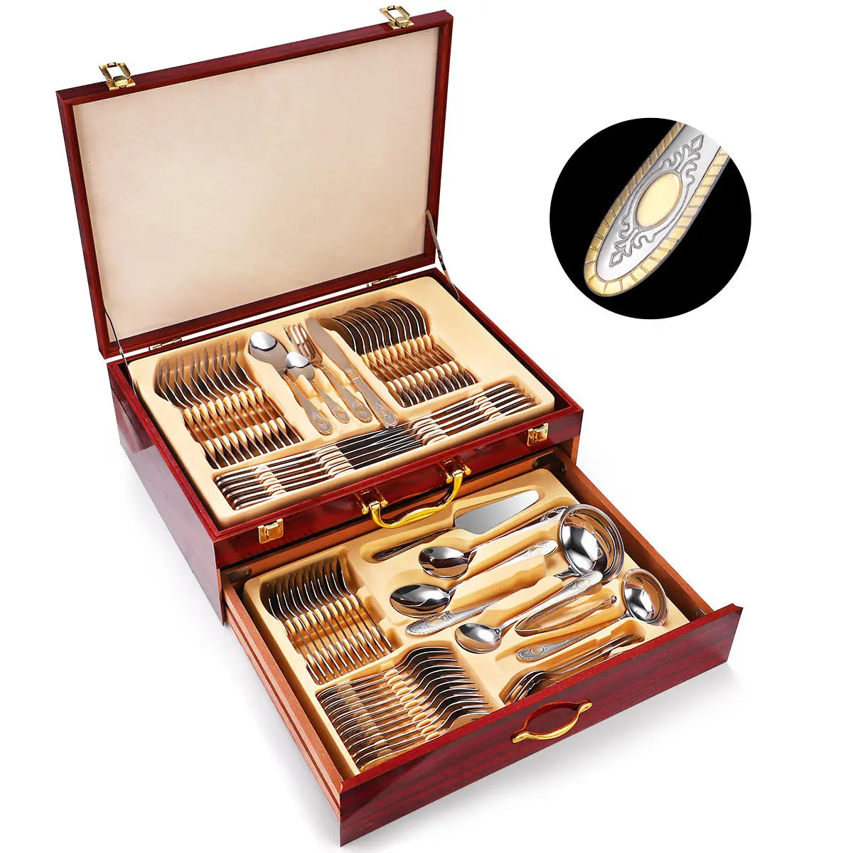 Tableware set 72-piece set 84-piece set gold-plated stainless steel knife, fork and spoon gift box