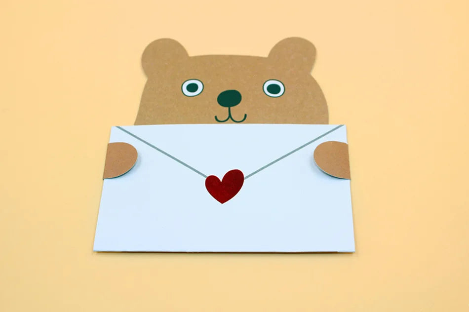 9pcs Cartoon Gifts Card Folded Envelope Greeting Card Cute Animals Holiday Wishes Postcards for Kids Birthday Baby Shower Decor