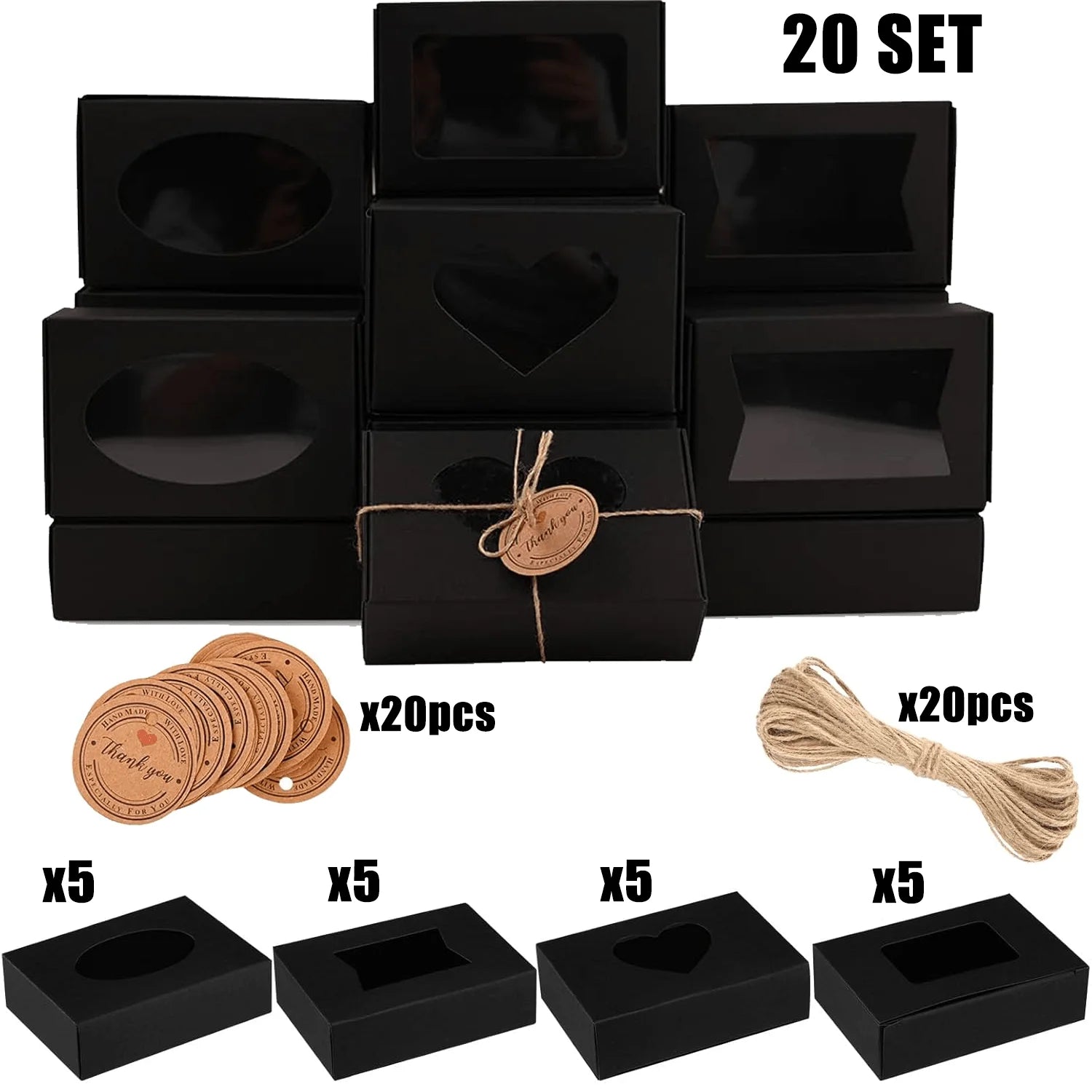 20set Soap Boxes with Thank You Gift Tags for Homemade Soap,Small Kraft Soap Box with 20pcs Gift Tag and 20pcs Jute Rope