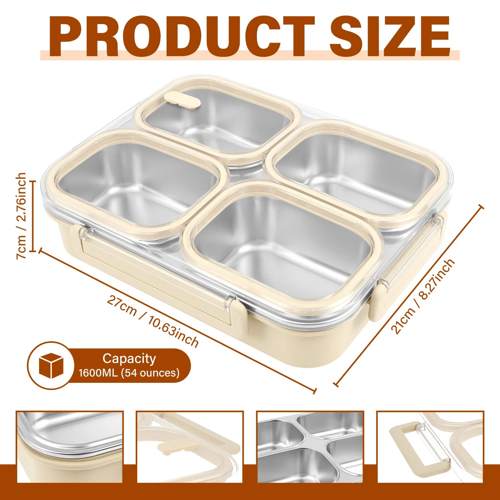 Bento Lunch Box Metal Food Box Kid Student High Capacity Microwae Food Storage Containers Portable Leakproof Office School Camp