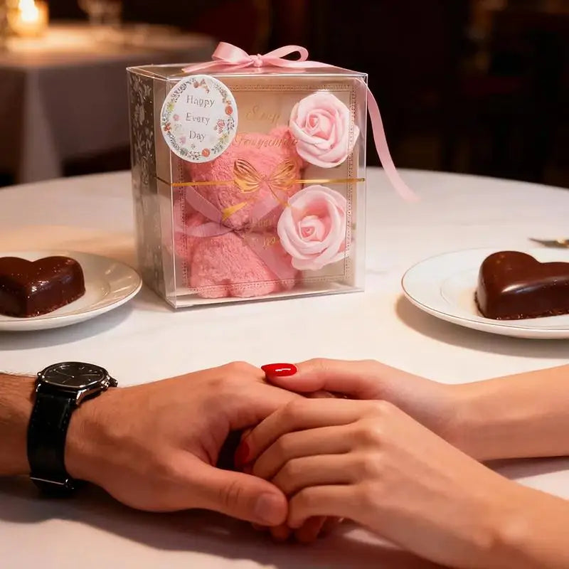 1Set Towel Bear Soap Flower Gift Box,Valentine's Day,Wedding,Mother's Day Christmas Gift Birthday Party Baby Shower Guest Favors