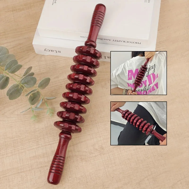 1 Multi-Functional 9-Roller Wooden Massage Gua Sha Board, Wooden Massage Tool for Full Body Meridian Massage