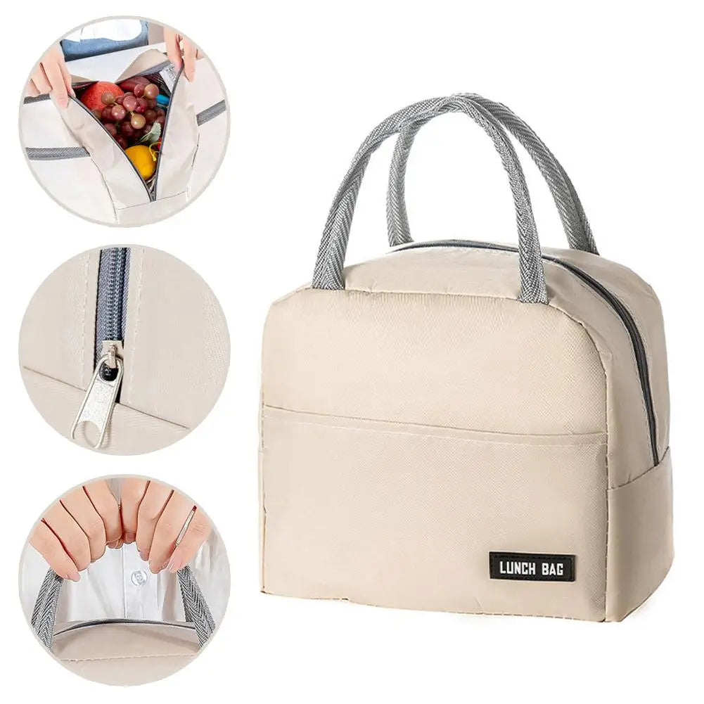 New portable lunch box bag solid color thickened thermal insulation bag insulated bento bag School work lunch bag with meal meal