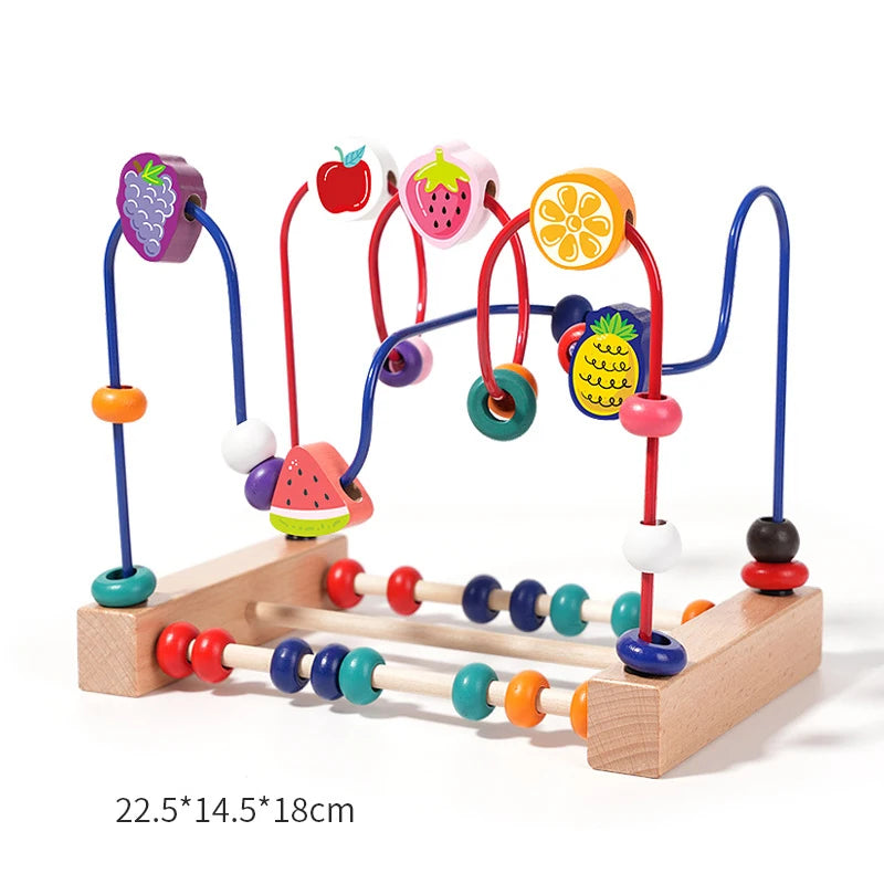 Wooden Toys Bead Maze Colorful Animals Fruits Shapes Educational Counting Learning Circle Toys Kids Classic Gifts for Toddlers