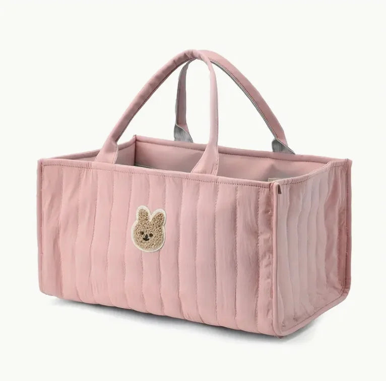 Diaper Storage Bag, Durable Polyester Multi-Compartment Organizer, Portable Lightweight with Cute Bear Design Portable Storage
