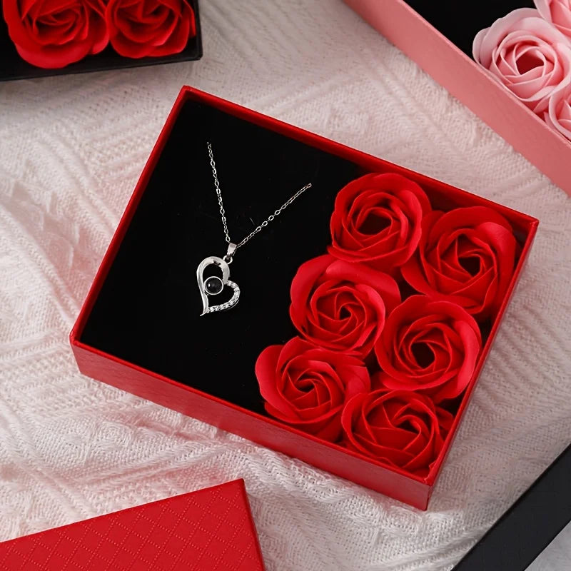 Valentine's Day Gift Set: 6 Roses + Window Box + Tote Bag (Necklace not included). Perfect for Valentine's Day and Anniversary.