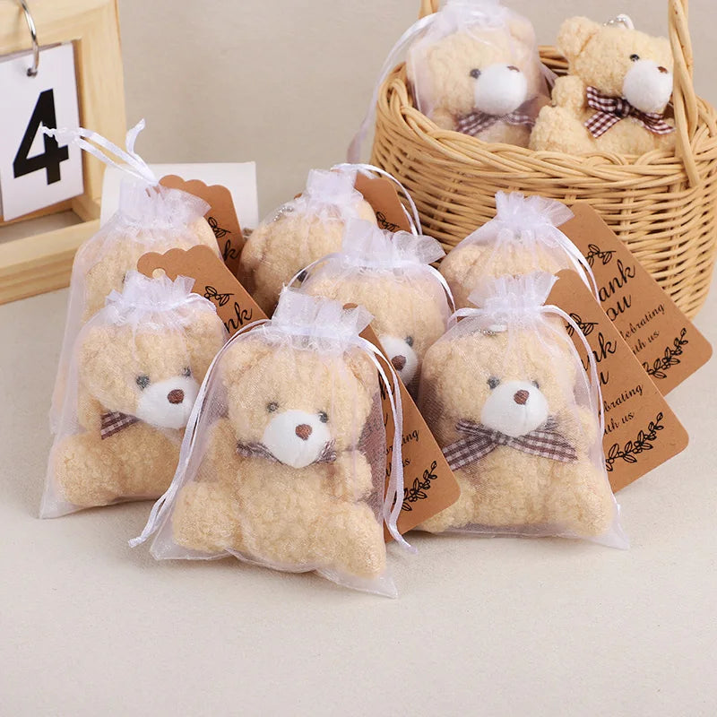 10-30Sets Bear Gift with Organza Bag Thank You Card for Baby Shower Wedding Decoration Supplies Kids Birthday Party Guest Gift