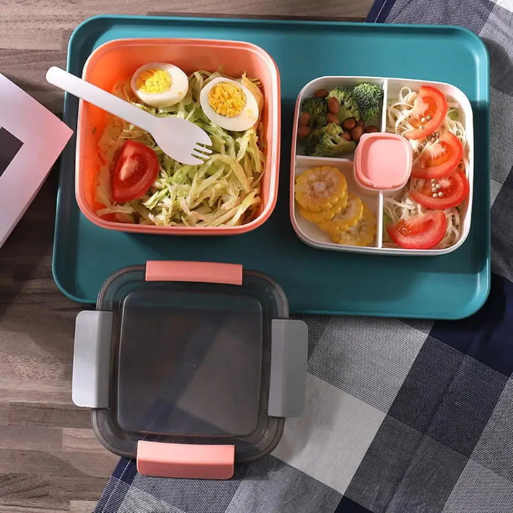 1100ml/1500ml Portable Lunch Box Container 2 Layer Grid Salad Bowl Bento Boxes Salad Bowls Lunch Box Lunch Container for Food