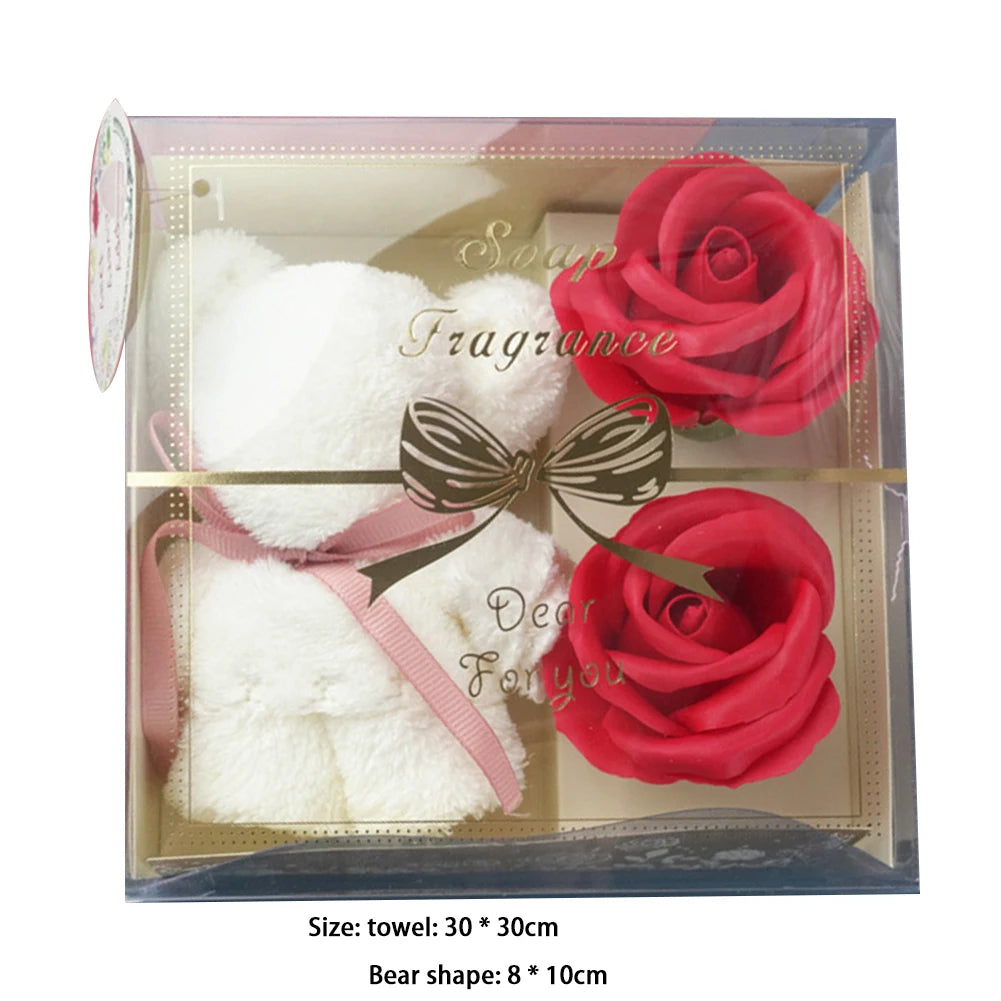 1 Set Soap Rose Flowers Bear Gift Box Xmas Birthday Valentine Wedding Gifts for Girlfriend Women Wife Mother's Day Present