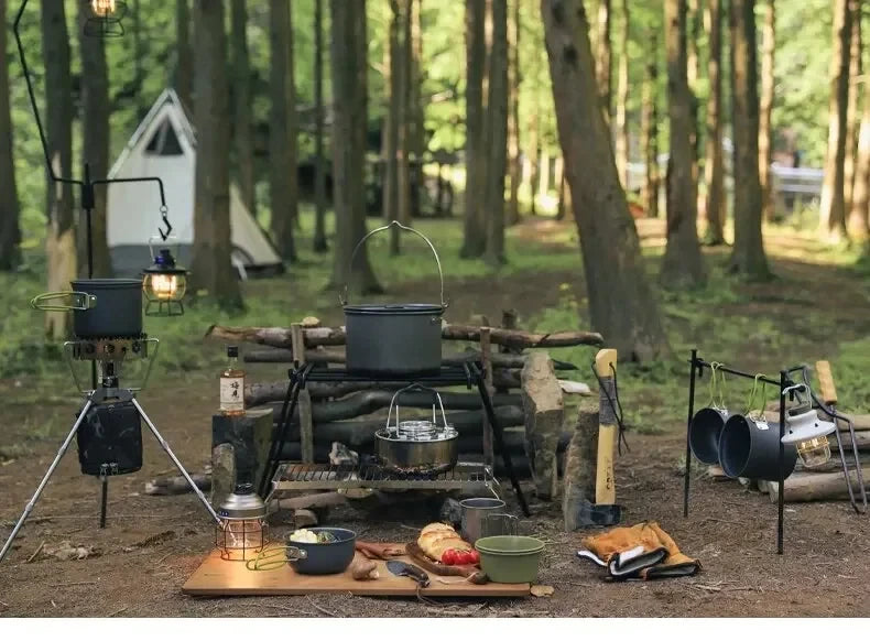 Outdoor camping cooking set kitchen supplies hard aluminum alloy material cookware set hiking and picnic equipment