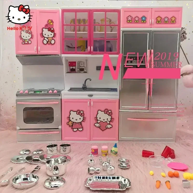 Hello Kitty Cat Girl Children's Simulation Mini Kitchen Can Be Cooking Toy Set  for Kids Christmas Gifts