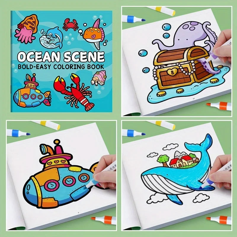 1 Book, 24-page Fun Coloring Book, Animal World, Girl's Time, Ocean Animal Theme, Children and Adult Drawing Picture Book