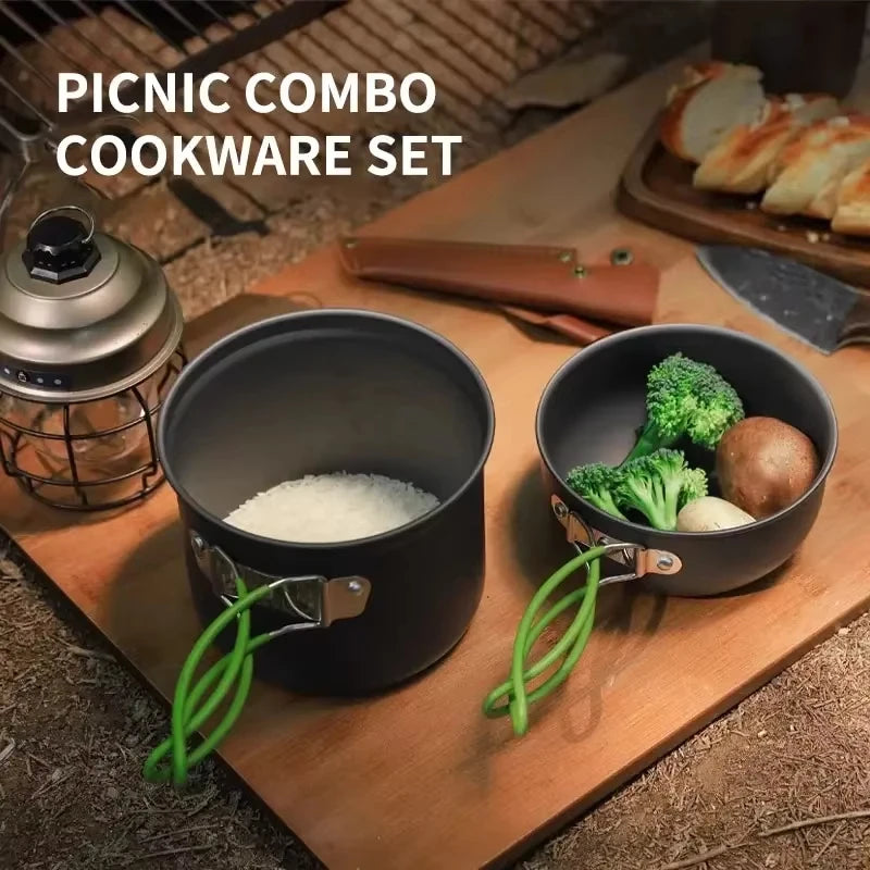 Outdoor camping cooking set kitchen supplies hard aluminum alloy material cookware set hiking and picnic equipment