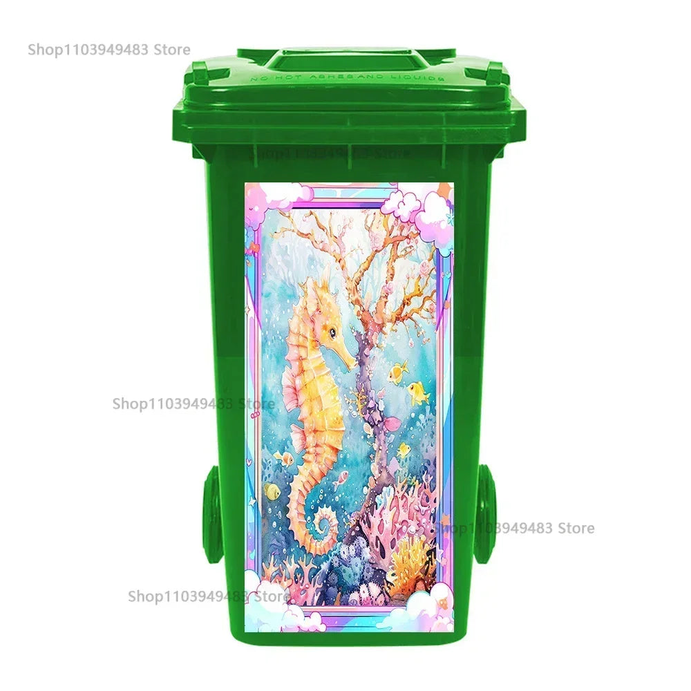 Cute Animal Outdoor Trash Can Decoration Self-adhesive Waterproof Stickers Litter Bins Renovation Cover Decal Garbage Bin Mural