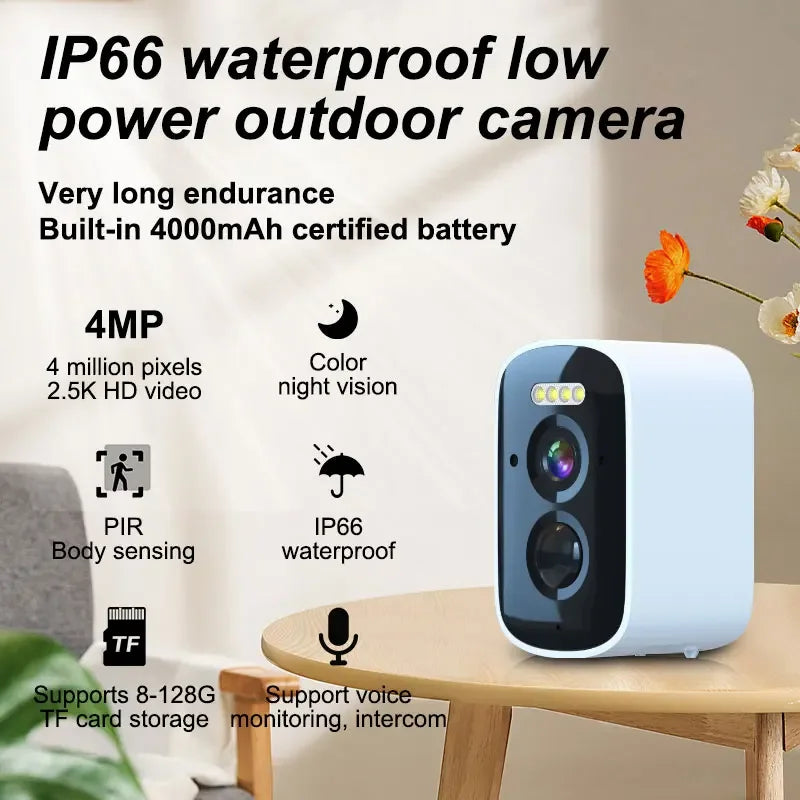 Security Cameras Wireless Outdoor, 4K 4MP Battery Powered WiFi Security Camera with Spotlight Siren, 2-Way Audio, Waterproof