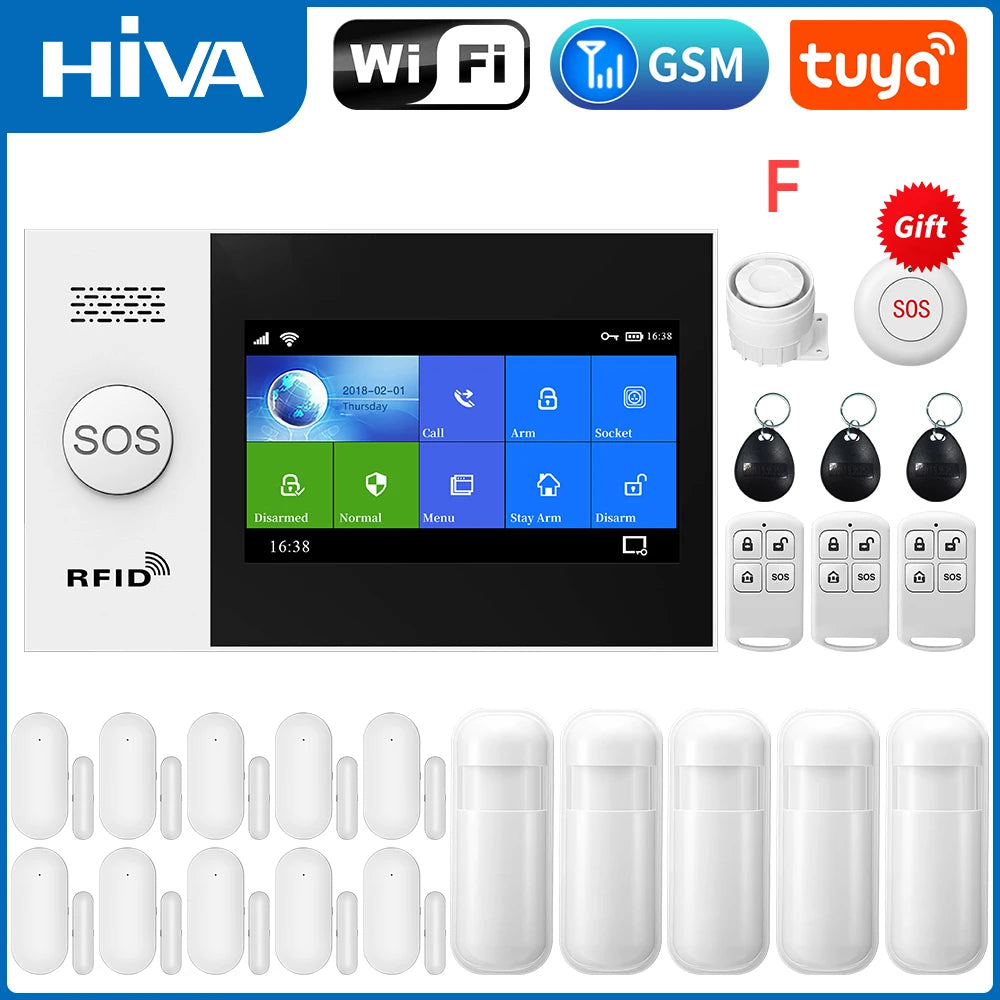 WiFi Home Alarm System GSM Tuya Smart Home Security Alarm Kit with Siren PIR Motion Sensor Remote Controls Window Door Sensor