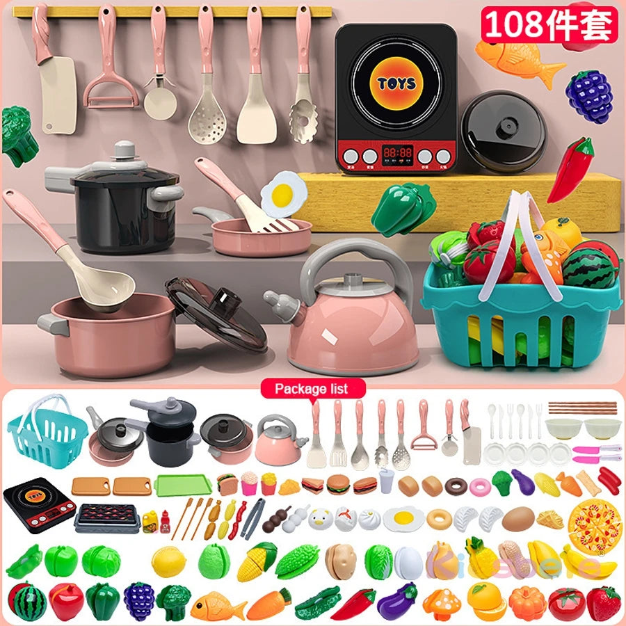 Large Kids Play Kitchen Set – Pretend Cooking Toys with Pots, Utensils, Stove & Food Accessories for Role Play