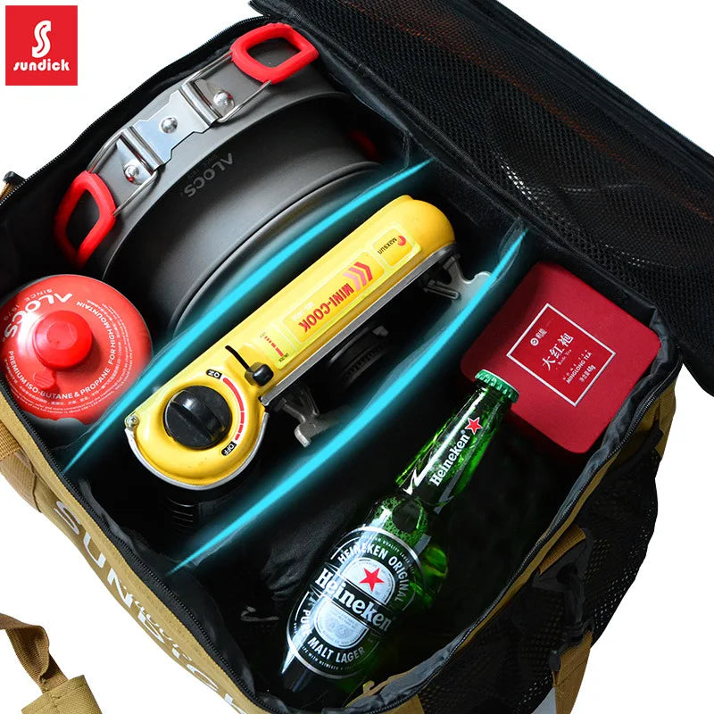 Outdoor cooking set - set of pots and gas tanks - shock-proof picnic bag - storage bag for camping utensils - ice bag - large ca