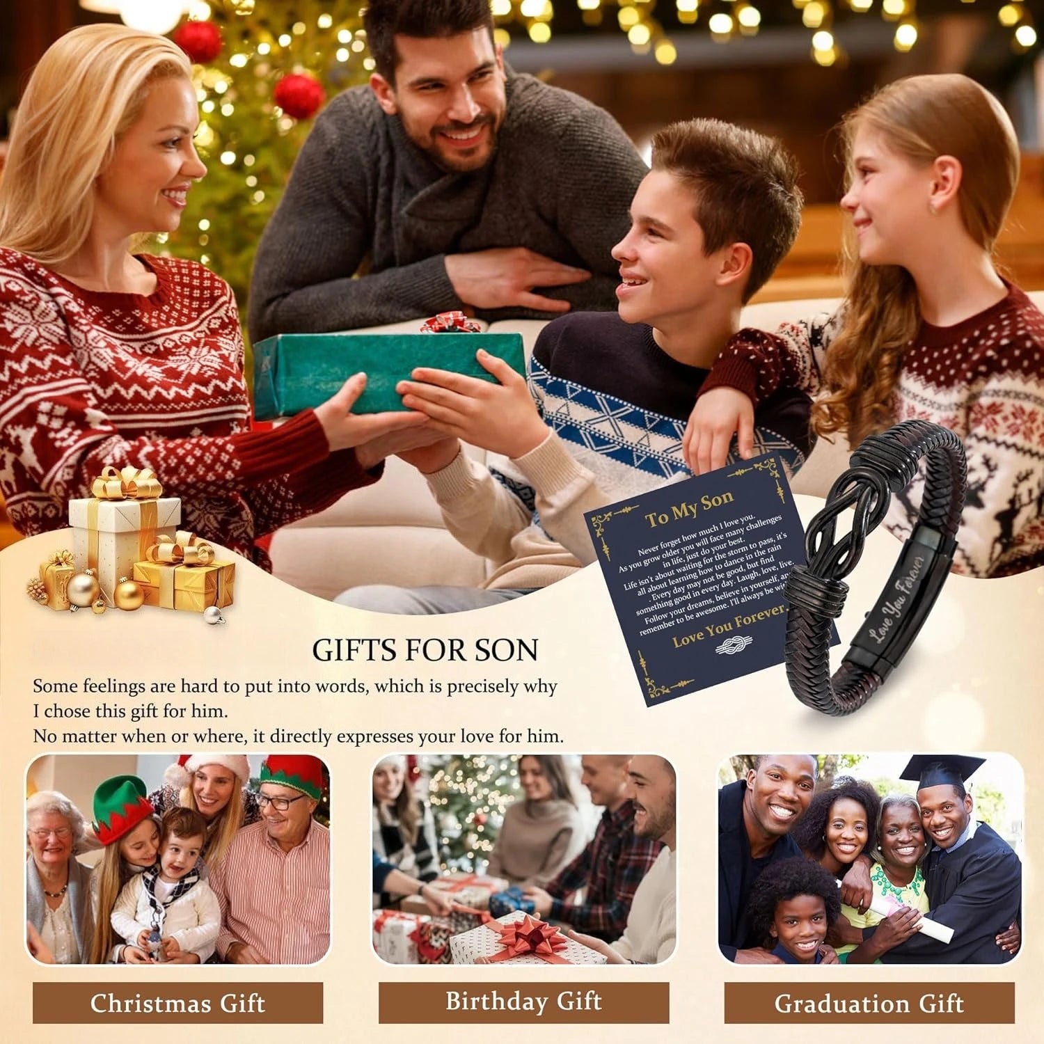 Gifts For Men Knot Bracelet Christmas Gift Birthday Gift for Dad Man Son Husband Leather Bracelet Valentine's Day Birthday Gifts