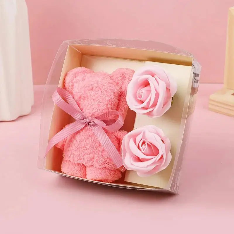 1Set Towel Bear Soap Flower Gift Box,Valentine's Day,Wedding,Mother's Day Christmas Gift Birthday Party Baby Shower Guest Favors