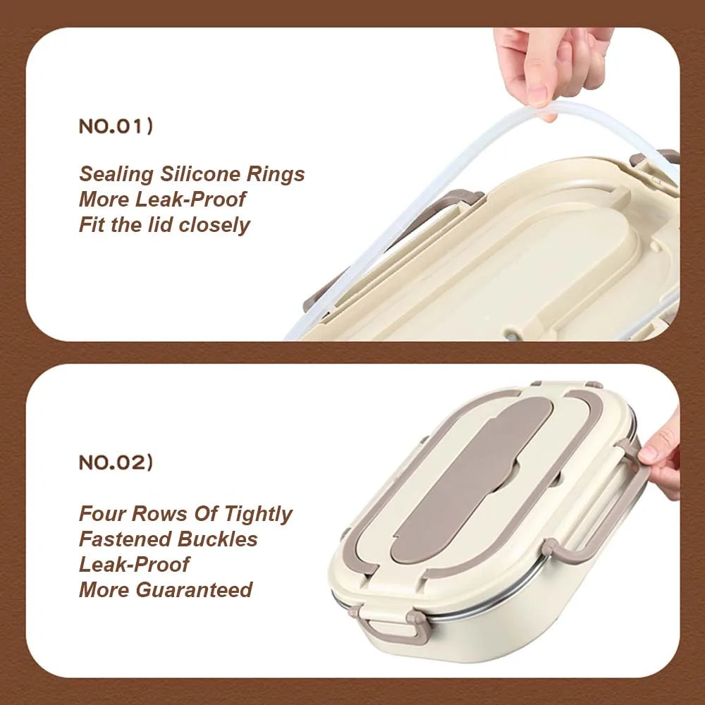 304 stainless steel bento box, four compartment dining box with soup bowl, chopsticks and spoon, suitable for office workers