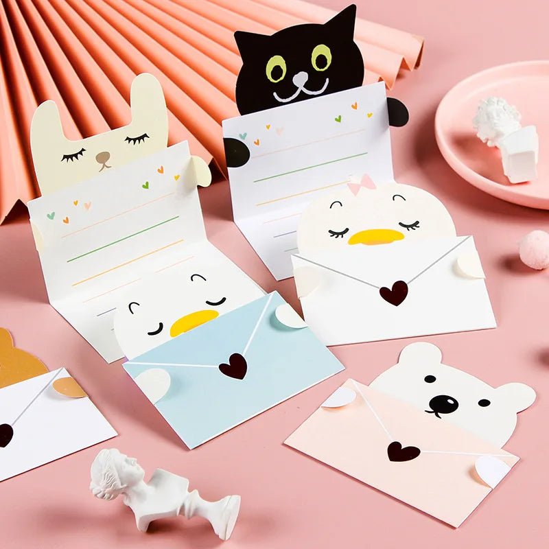 9Pcs Cartoon Animal Gift Card with Envelope Folded Greeting Card Holiday Wishes Postcards for Birthday Baby Shower Party Decor