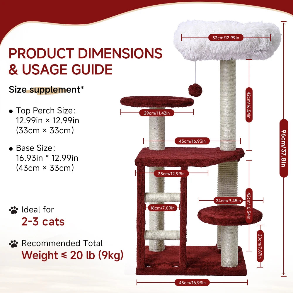 Cat Tree Tower for Indoor Cats Large Adults, Cat Tower with Scratching Post, Multi-Level Furniture Activity Center