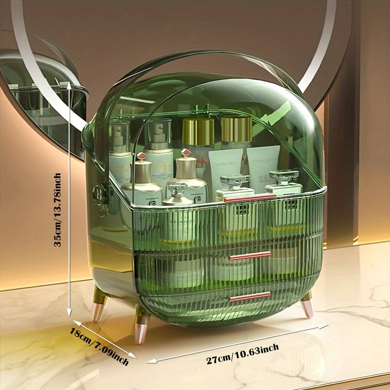 1pc Large Capacity Makeup Storage Box, Clear Dustproof Desktop Cosmetics Storage Box With Cover & Drawer, Multi-functional Storage Organizer, Carrying Cases, Makeup Organizer