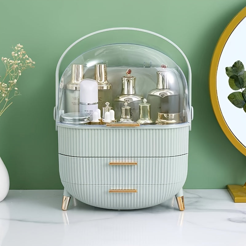 1pc Large Capacity Makeup Storage Box, Clear Dustproof Desktop Cosmetics Storage Box With Cover & Drawer, Multi-functional Storage Organizer, Carrying Cases, Makeup Organizer