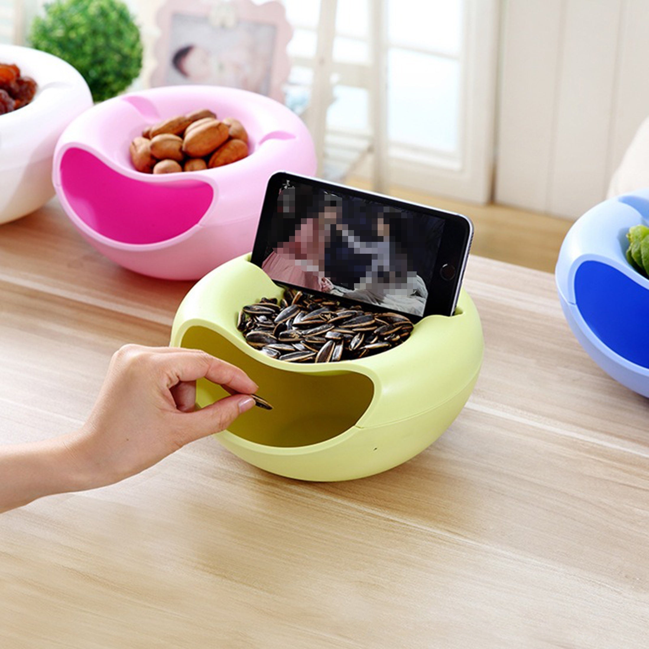1pc Innovative Snack Serving Tray with Built-In Trash Bin - Double Layer, Perfect for Fruits, Candy & Dried Foods - Contemporary Style Plastic Organizer